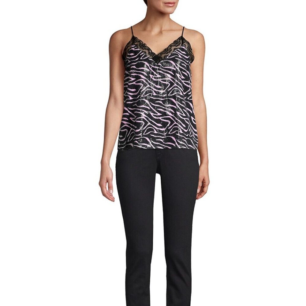 Olivia Rubin DESIGNER NWT Women's Black/Pink Zebra Stripe Sequin Camisole Size 4